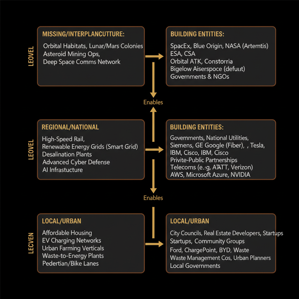 What infrastructure is missing at each level and who is building it