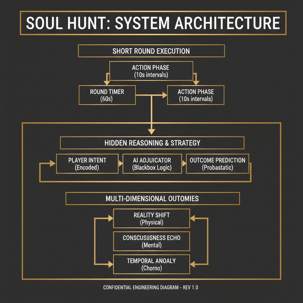 Soul Hunt: multi-dimensional outcomes, hidden reasoning, short rounds