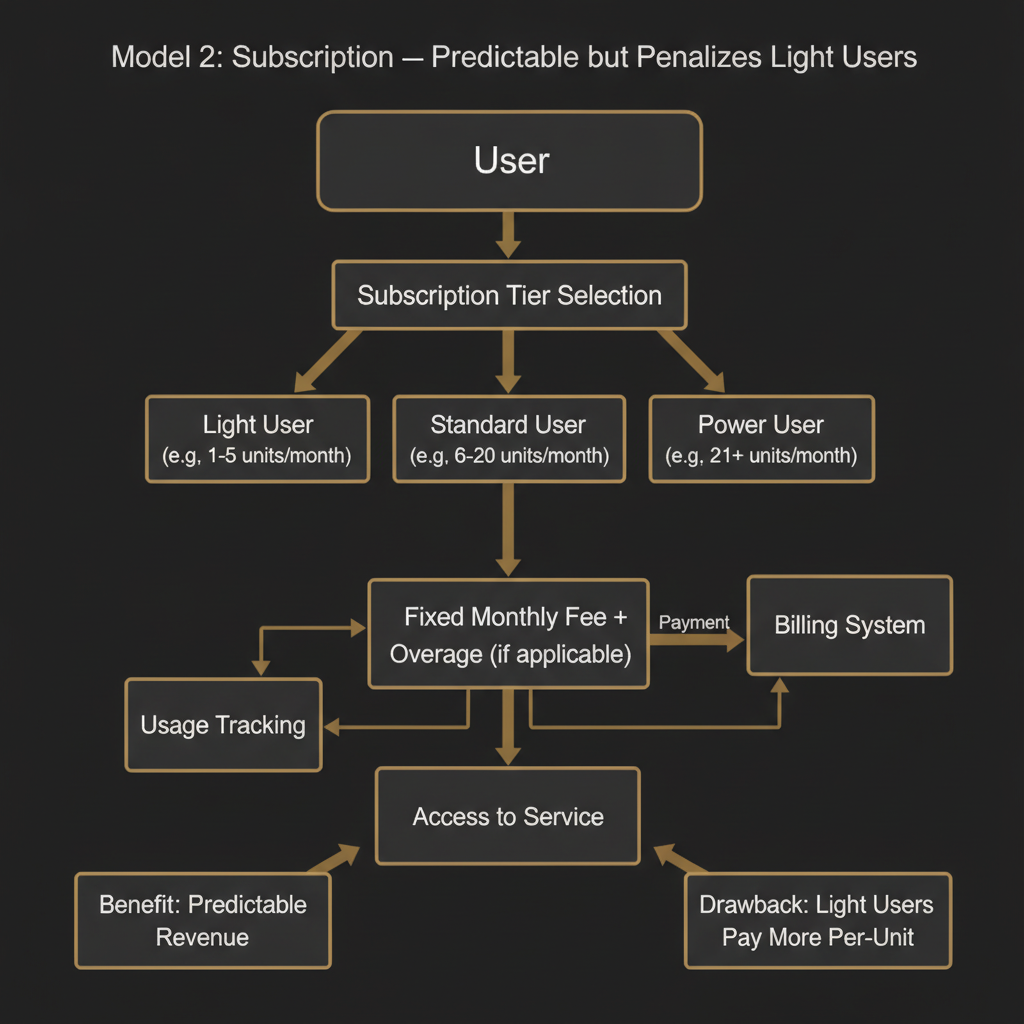 Model 2: Subscription — predictable but penalizes light users
