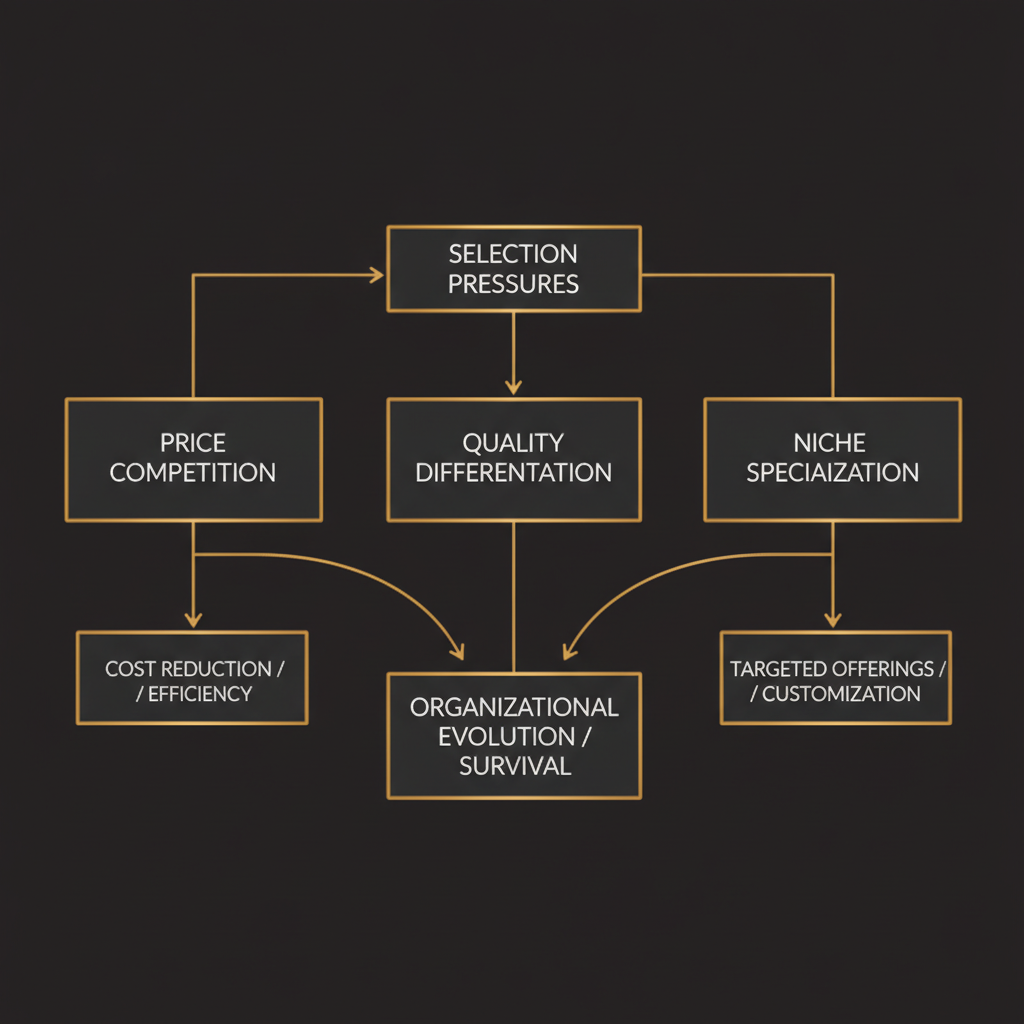 Selection pressures: price competition, quality differentiation, niche specialization