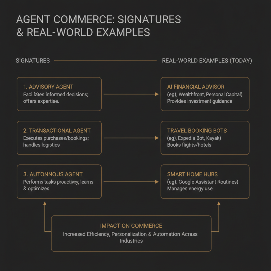 Map each signature to real examples in agent commerce today